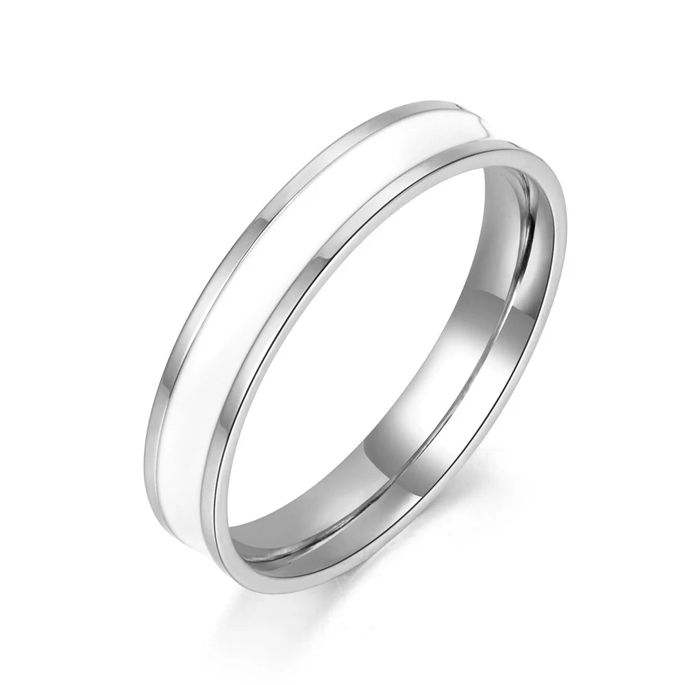 Lokaer Fashion Black/White Glaze Rose Gold Color Simple Party Rings Jewelry Stainless Steel Ring For Women Girls R18052