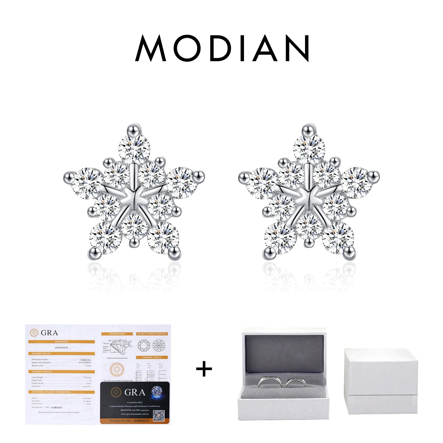 MODIAN D Color Dazzling Moissanite Earrings 925 Sterling Silver Trendy Cute Snowflake Stud Earrings For Women Fine Jewelry
