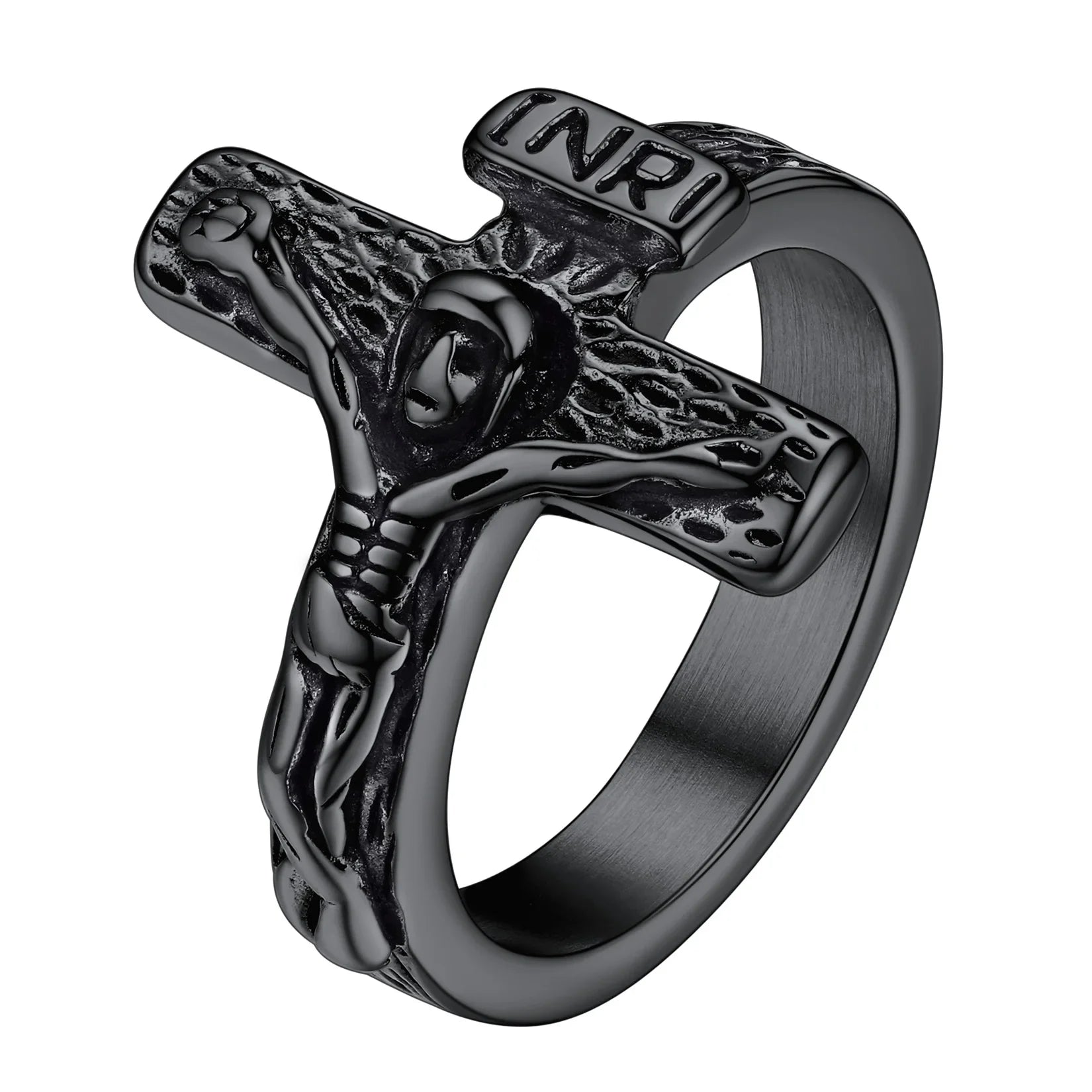 U7 3D Jesus INRI Cross Rings for Man Woman Size 7-12 Stainless Steel Vintage Religious Christian Signet Ring Jewelry Gift