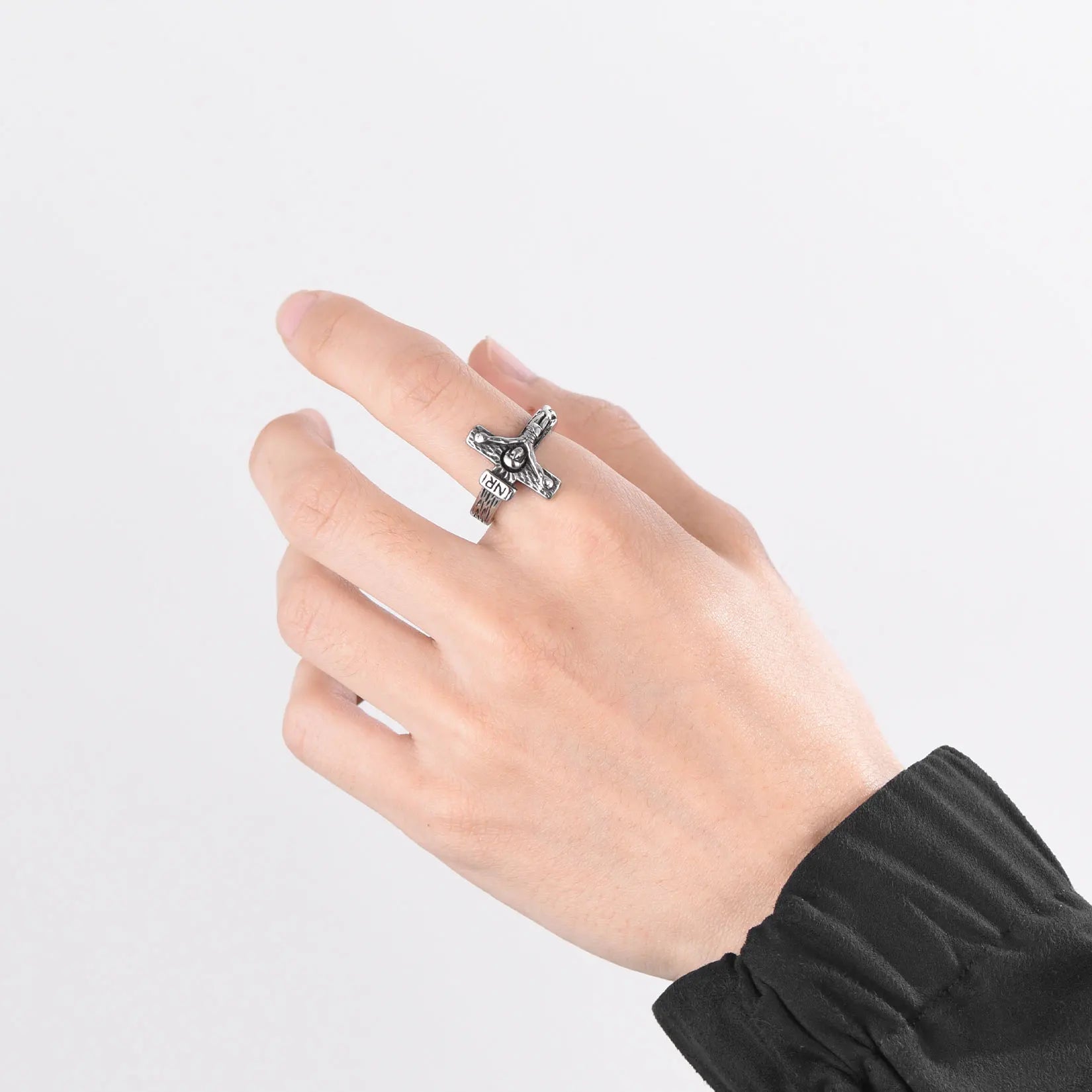 U7 3D Jesus INRI Cross Rings for Man Woman Size 7-12 Stainless Steel Vintage Religious Christian Signet Ring Jewelry Gift