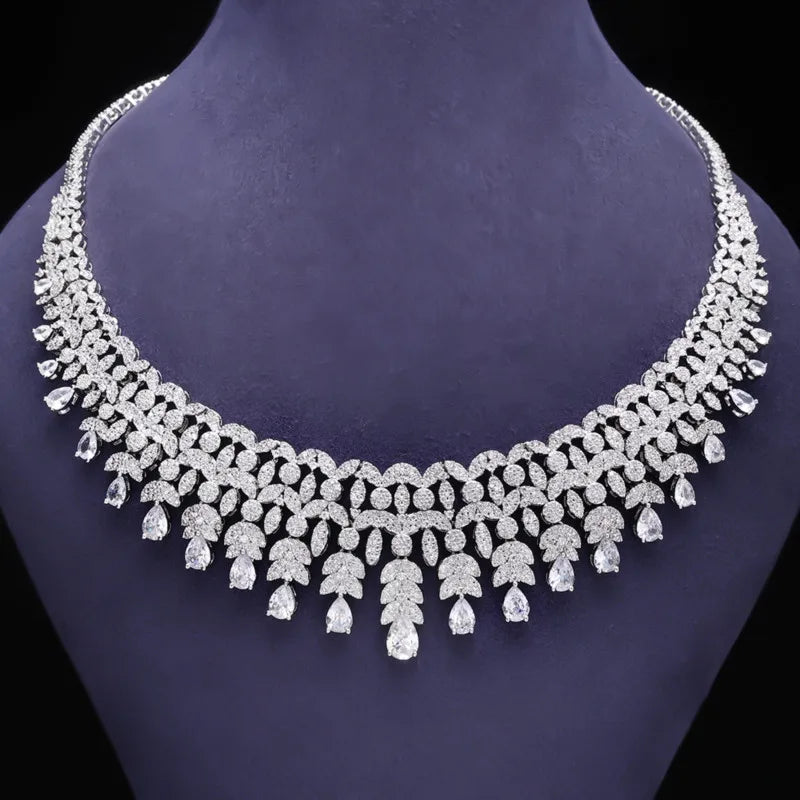 Famous Tassel Necklace Earrings Set Cubic Zircon Jewelry Set Dubai Bridal Jewelry Sets Wedding Party Gift Brides Accessories