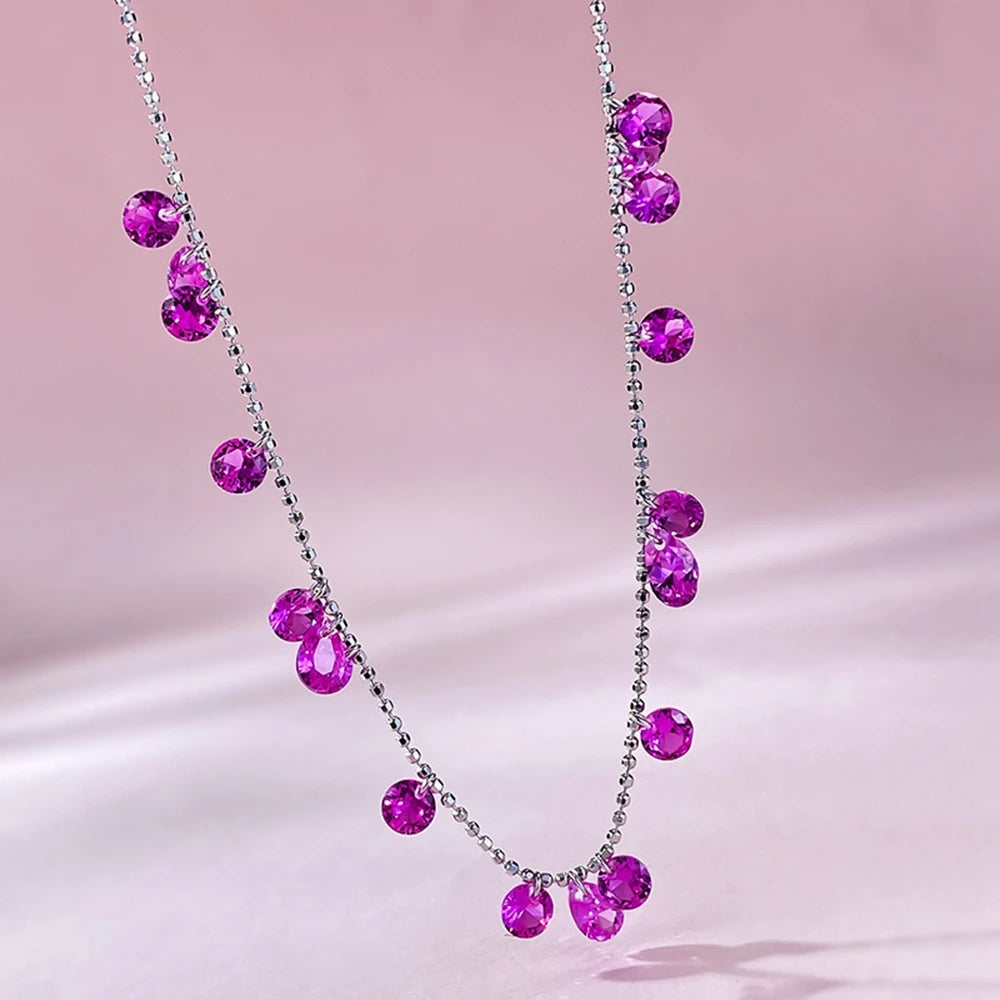 Wong Rain 100% 925 Sterling Silver Round Cut Lab Pink Sapphire Gemstone Pendant Necklace for Women Jewelry Girls Gifts Wholesale