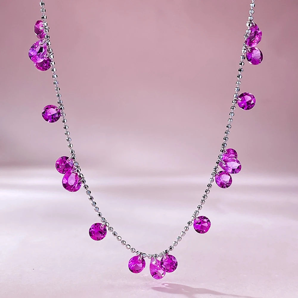 Wong Rain 100% 925 Sterling Silver Round Cut Lab Pink Sapphire Gemstone Pendant Necklace for Women Jewelry Girls Gifts Wholesale