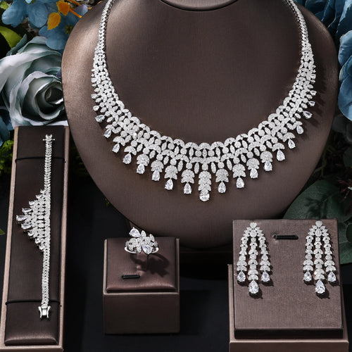 Famous Tassel Necklace Earrings Set Cubic Zircon Jewelry Set Dubai Bridal Jewelry Sets Wedding Party Gift Brides Accessories