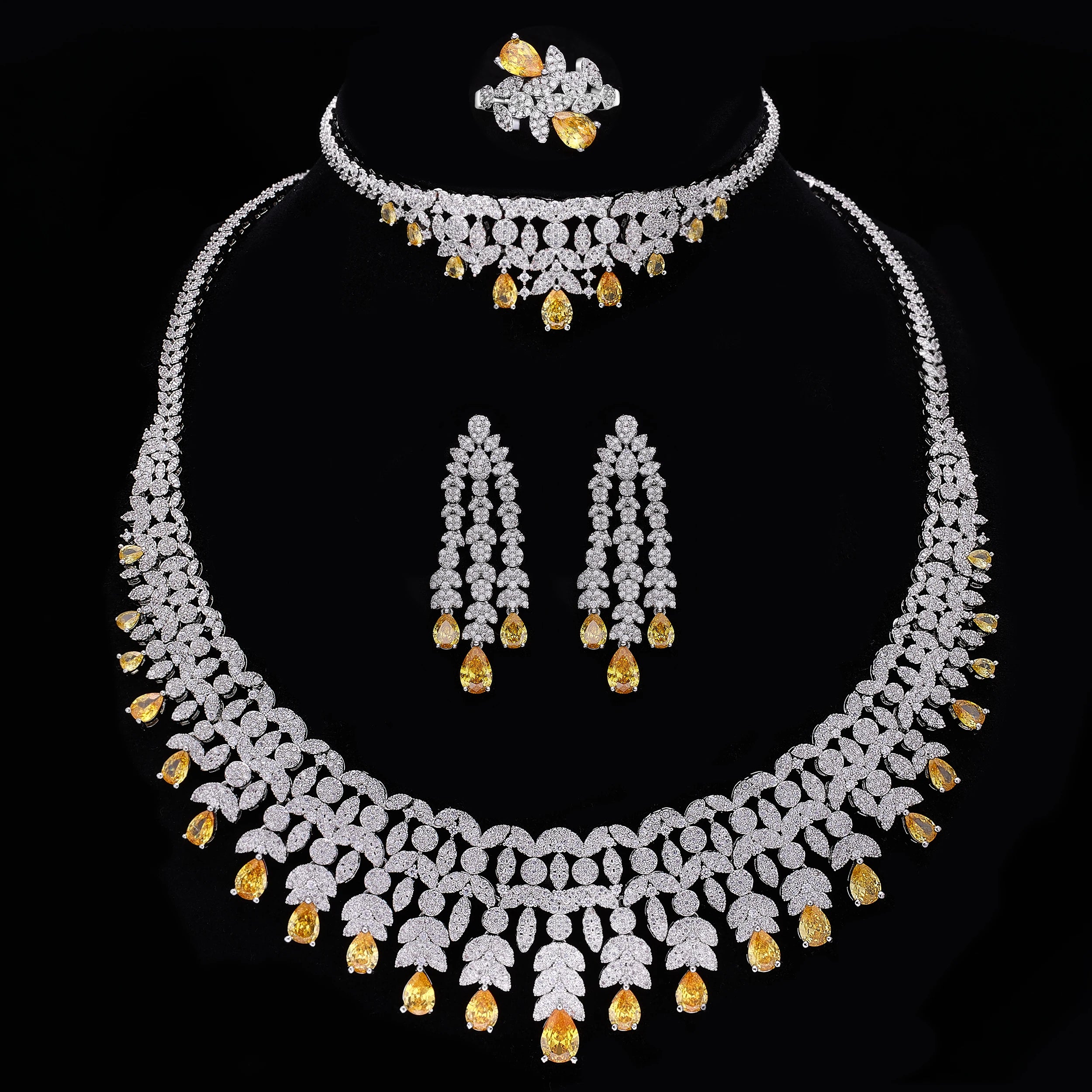Famous Tassel Necklace Earrings Set Cubic Zircon Jewelry Set Dubai Bridal Jewelry Sets Wedding Party Gift Brides Accessories