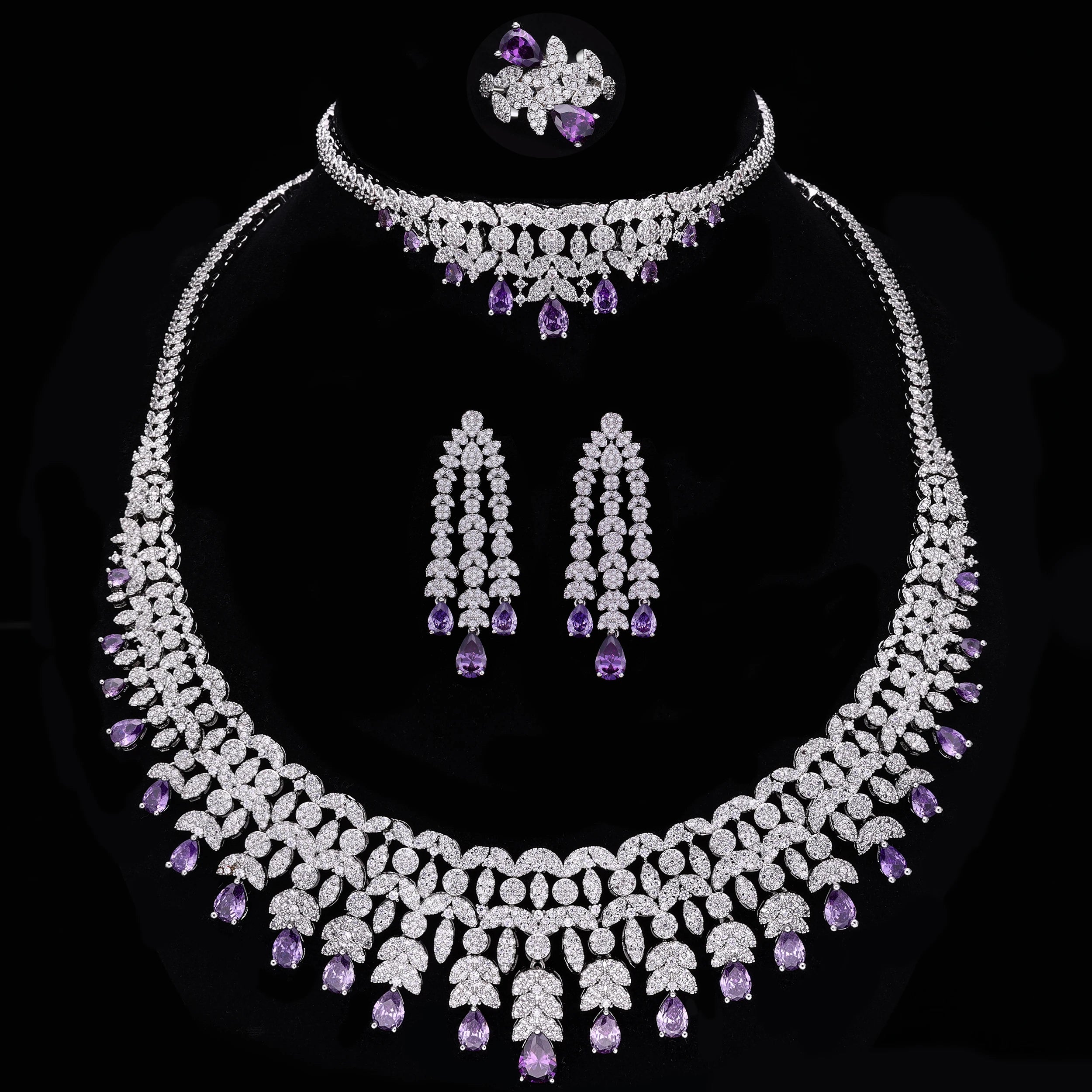 Famous Tassel Necklace Earrings Set Cubic Zircon Jewelry Set Dubai Bridal Jewelry Sets Wedding Party Gift Brides Accessories