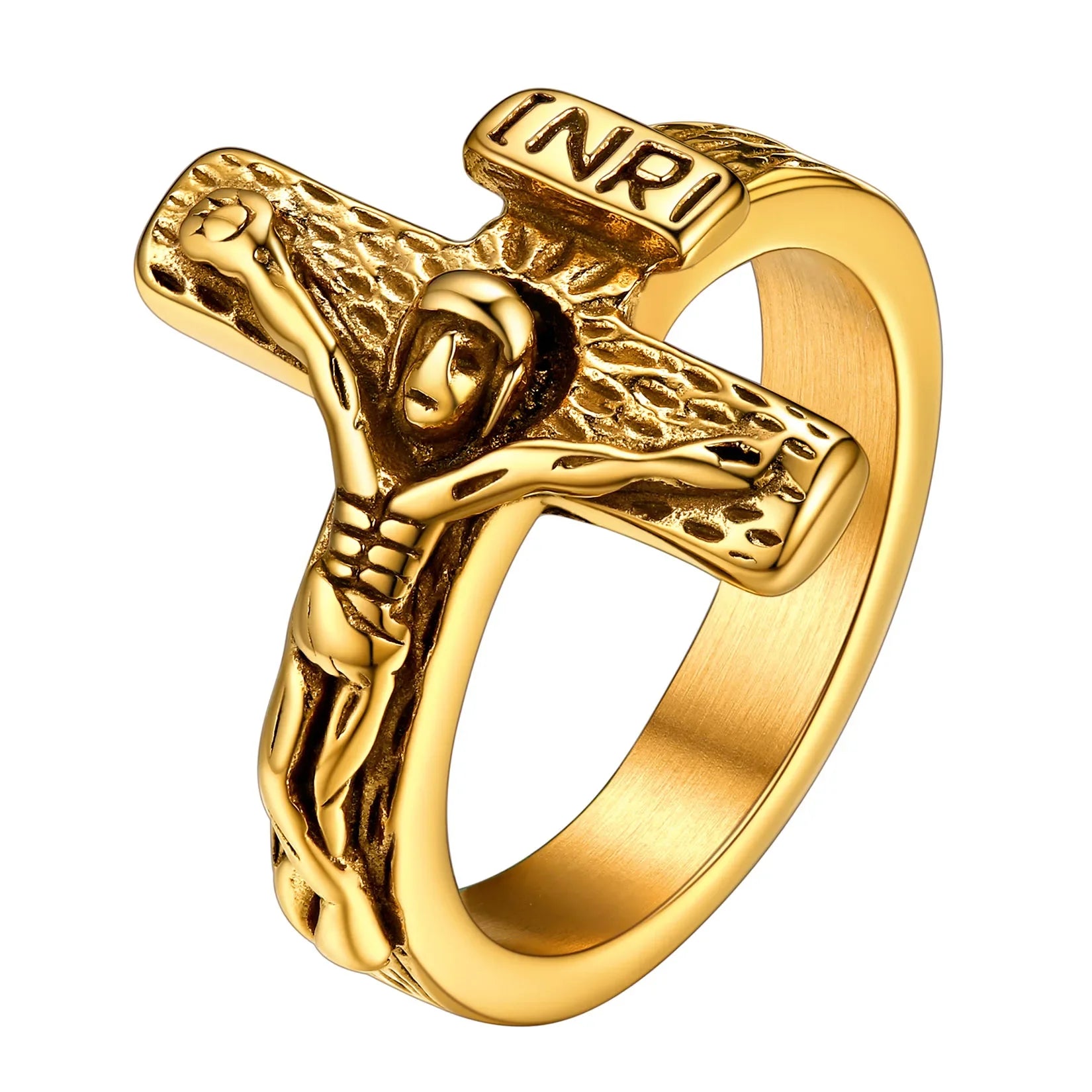 U7 3D Jesus INRI Cross Rings for Man Woman Size 7-12 Stainless Steel Vintage Religious Christian Signet Ring Jewelry Gift