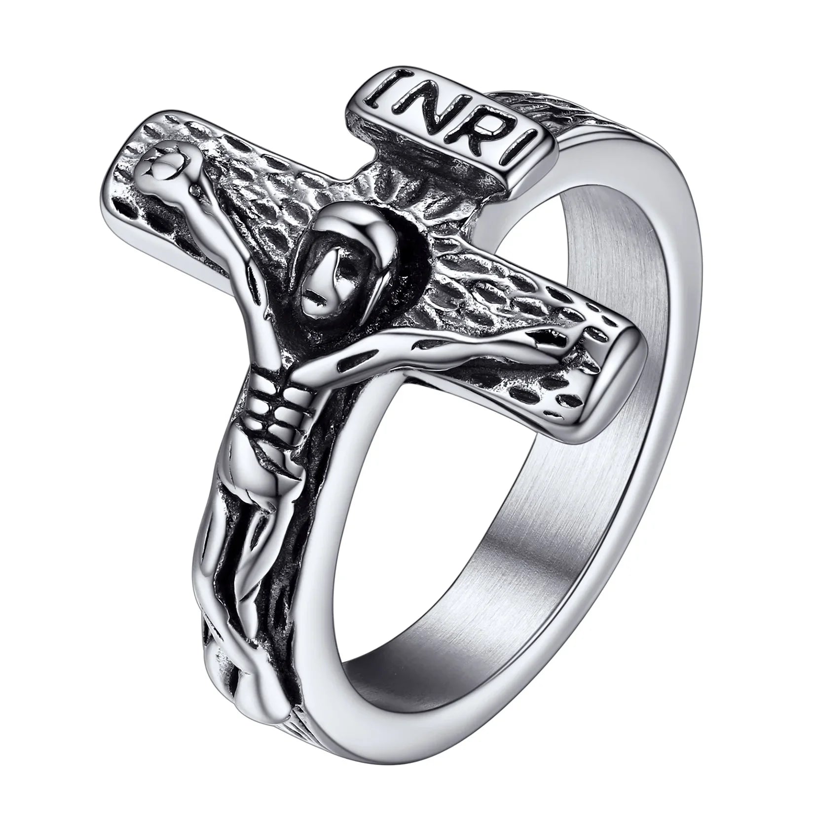 U7 3D Jesus INRI Cross Rings for Man Woman Size 7-12 Stainless Steel Vintage Religious Christian Signet Ring Jewelry Gift
