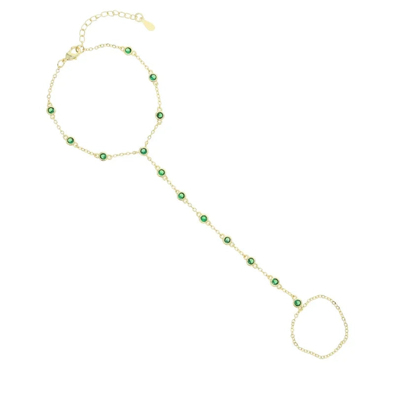 CZ Station Link Chain Long Hand Slave Bracelet Gold Plated Green Blue White Cubic Zirconia CZ Trendy Women Jewelry