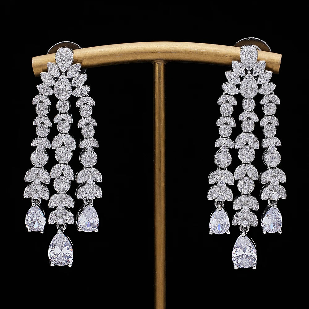Famous Tassel Necklace Earrings Set Cubic Zircon Jewelry Set Dubai Bridal Jewelry Sets Wedding Party Gift Brides Accessories