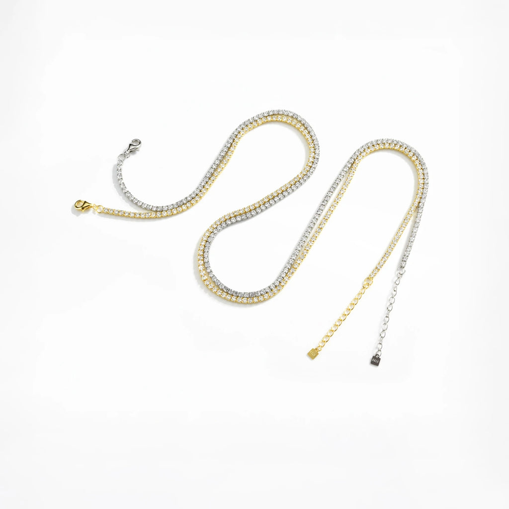 ANDYWEN 925 Sterling Silver 2022 Gold 2mm Tennis CZ Chain Necklace Long Choker Women Crystal Luxury Fine Jewelry Gift