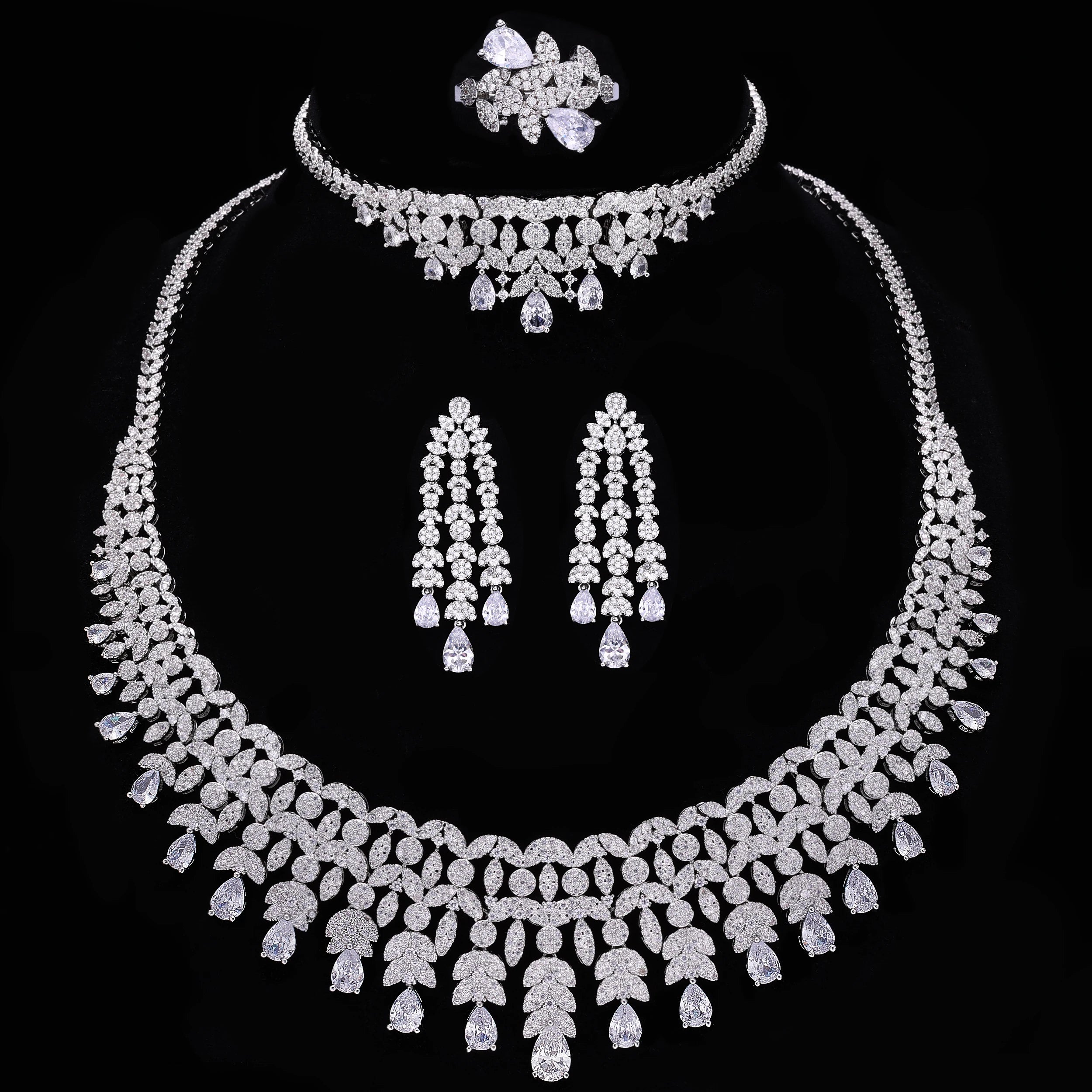 Famous Tassel Necklace Earrings Set Cubic Zircon Jewelry Set Dubai Bridal Jewelry Sets Wedding Party Gift Brides Accessories
