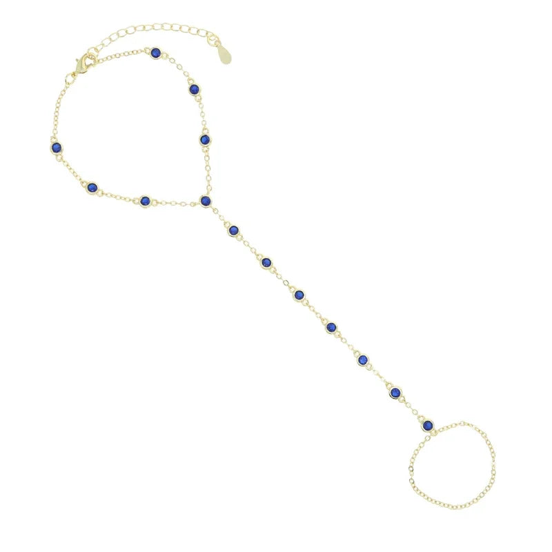 CZ Station Link Chain Long Hand Slave Bracelet Gold Plated Green Blue White Cubic Zirconia CZ Trendy Women Jewelry