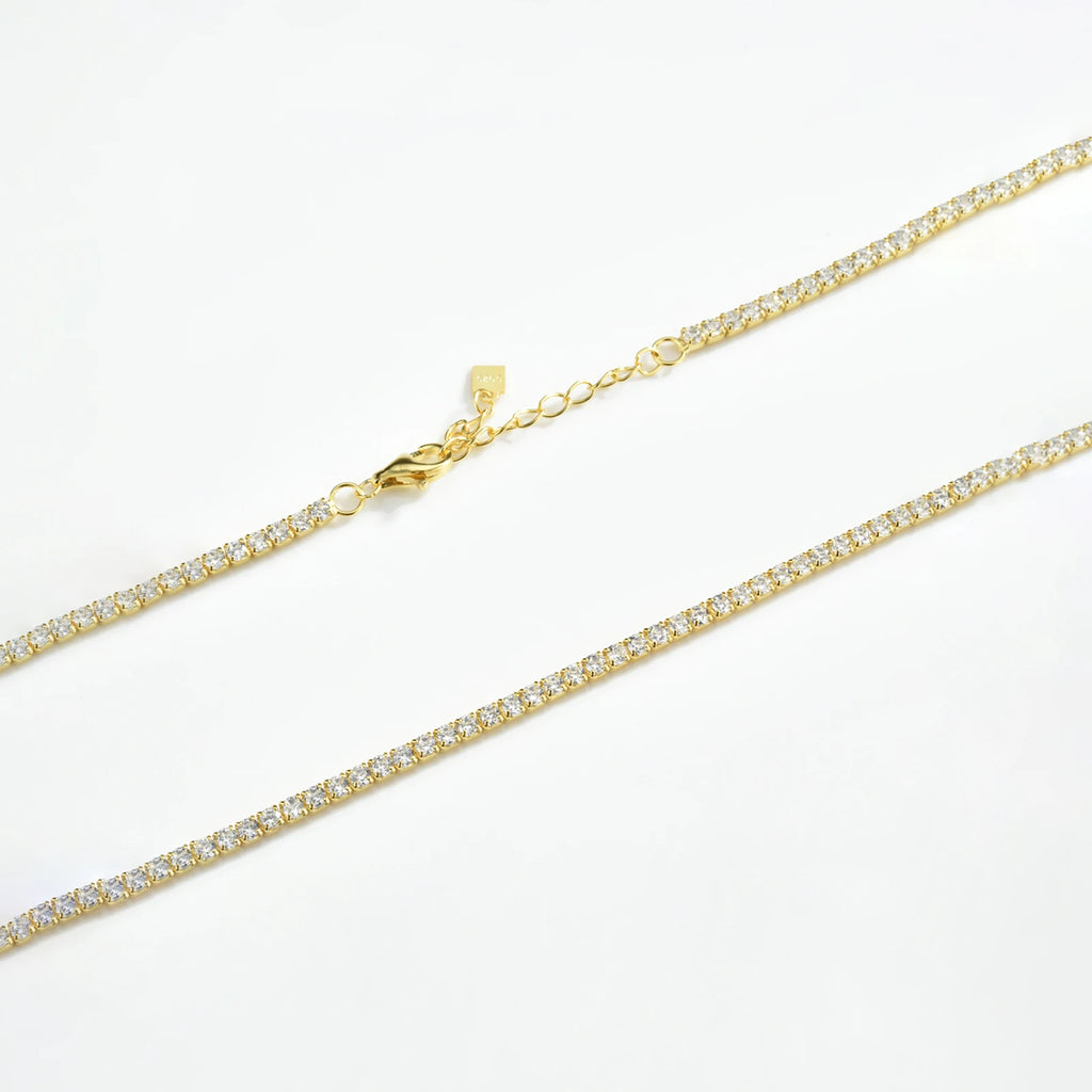 ANDYWEN 925 Sterling Silver 2022 Gold 2mm Tennis CZ Chain Necklace Long Choker Women Crystal Luxury Fine Jewelry Gift