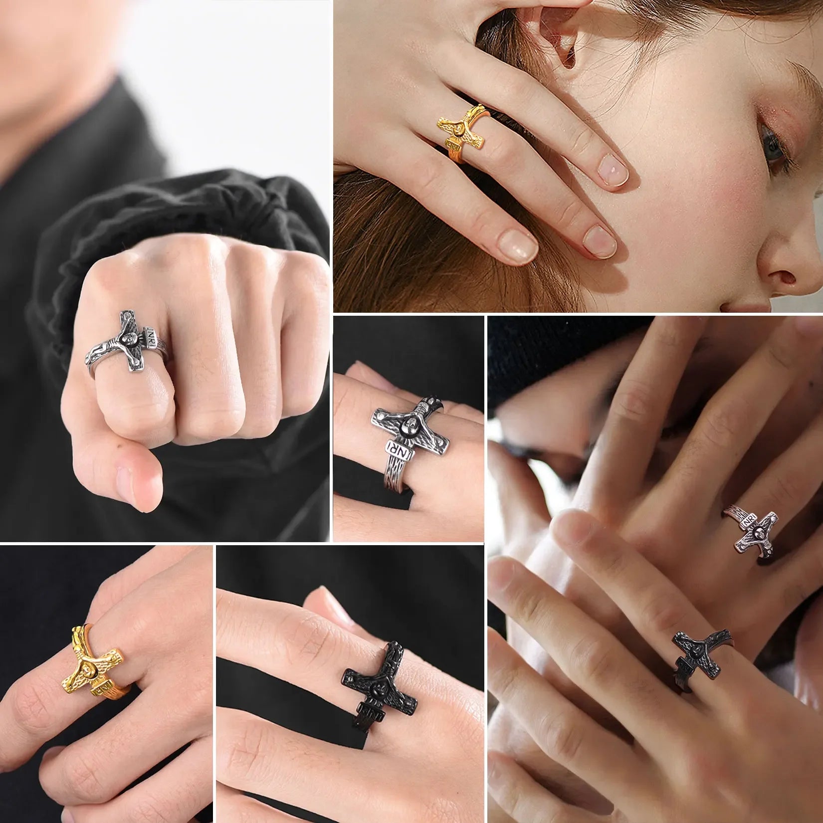 U7 3D Jesus INRI Cross Rings for Man Woman Size 7-12 Stainless Steel Vintage Religious Christian Signet Ring Jewelry Gift