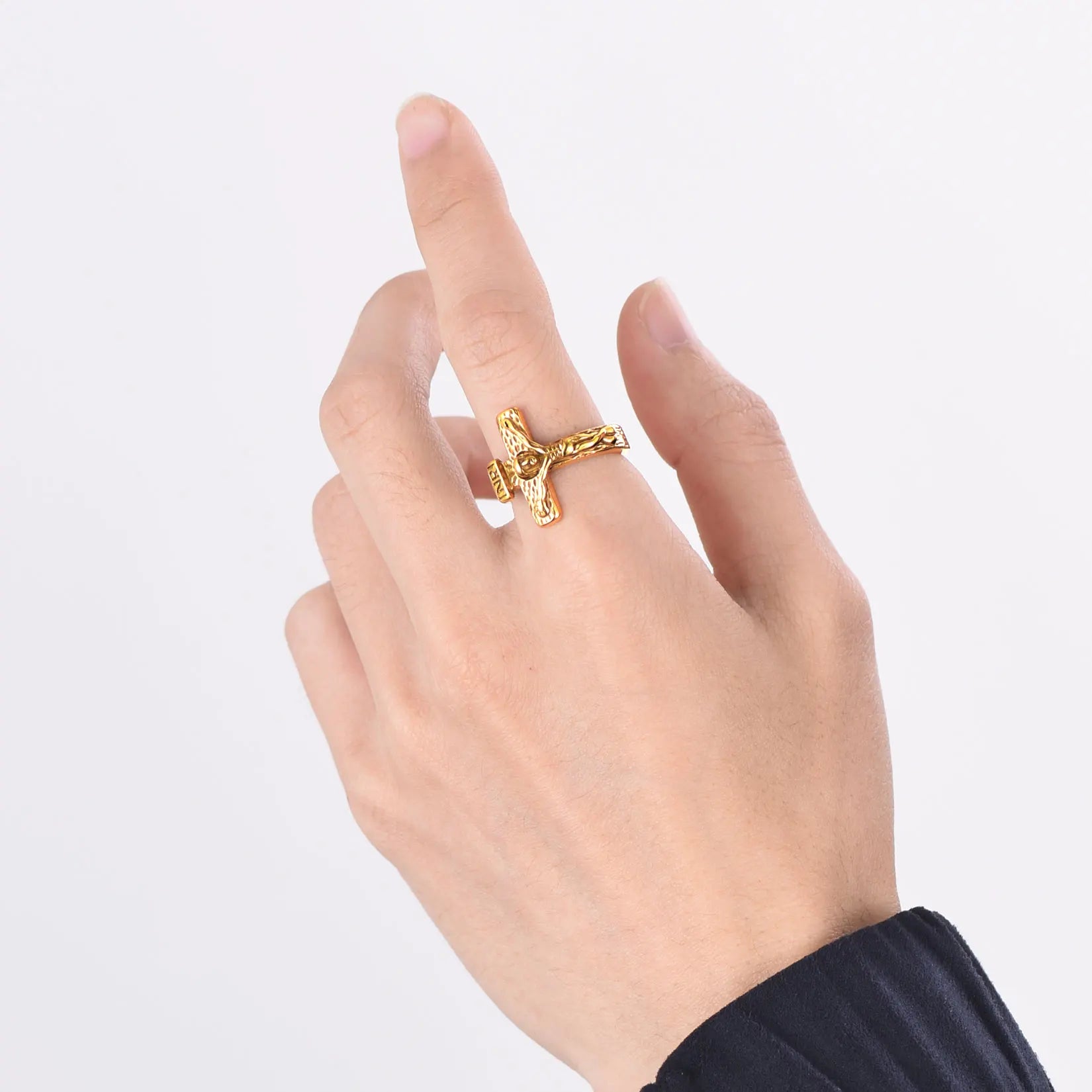 U7 3D Jesus INRI Cross Rings for Man Woman Size 7-12 Stainless Steel Vintage Religious Christian Signet Ring Jewelry Gift